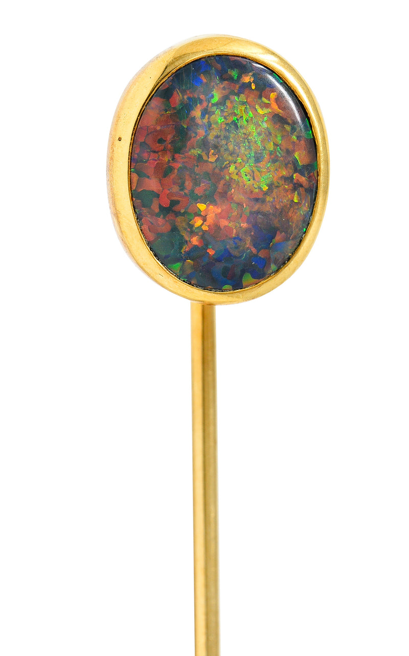 .11111 Victorian Black Opal Cabochon 18 Karat Gold Oval Stickpin GIAStick Pin - Wilson's Estate Jewelry
