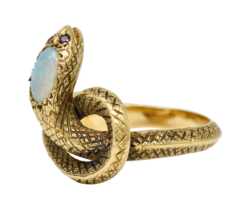 Victorian Opal Ruby 14 Karat Gold Snake Band RingRing - Wilson's Estate Jewelry