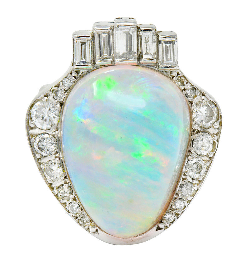 Ethereal Opal Cabochon Diamond 14 Karat White Gold Statement Ring Wilson's Estate Jewelry