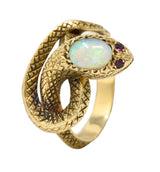 Victorian Opal Ruby 14 Karat Gold Snake Band RingRing - Wilson's Estate Jewelry