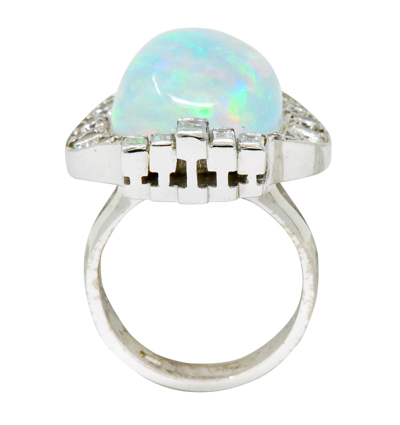Ethereal Opal Cabochon Diamond 14 Karat White Gold Statement Ring Wilson's Estate Jewelry