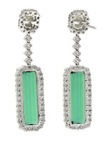 Vintage 21.10 CTW Green Tourmaline Diamond 18 Karat White Gold Cluster Gemstone Drop Earrings Wilson's Estate Jewelry