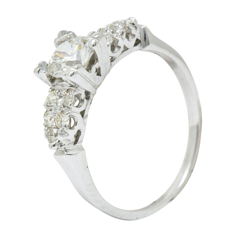 Retro 0.90 CTW Diamond Platinum Fishtail Cluster Engagement RingRing - Wilson's Estate Jewelry