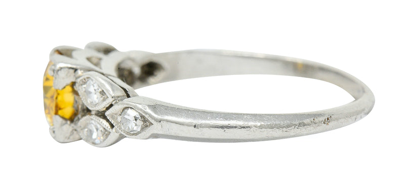 Retro 0.60 CTW Orange-Yellow & White Diamond Platinum Engagement Ring GIARing - Wilson's Estate Jewelry