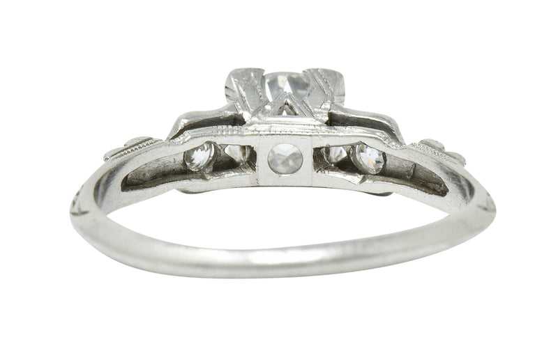 Late Art Deco 0.90 CTW Diamond Platinum Tulip Engagement Ring GIARing - Wilson's Estate Jewelry