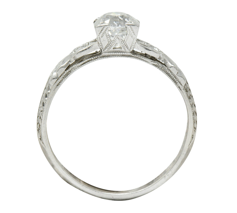 Late Art Deco 0.90 CTW Diamond Platinum Tulip Engagement Ring GIARing - Wilson's Estate Jewelry