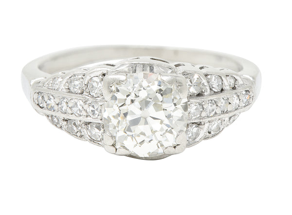 Art Deco 1.35 CTW Old European Cut Diamond Platinum Square Form Stepped Vintage Engagement Ring Wilson's Estate Jewelry