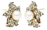Vintage Buccellati Italian Diamond South Sea 18 Karat Two-Tone Gold Vintage Flower Earrings Wilson's Estate Jewelry