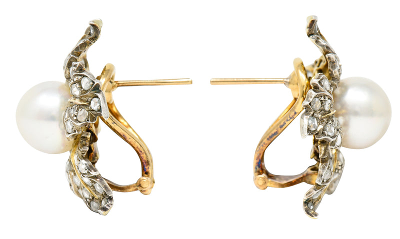 Vintage Buccellati Italian Diamond South Sea 18 Karat Two-Tone Gold Vintage Flower Earrings Wilson's Estate Jewelry