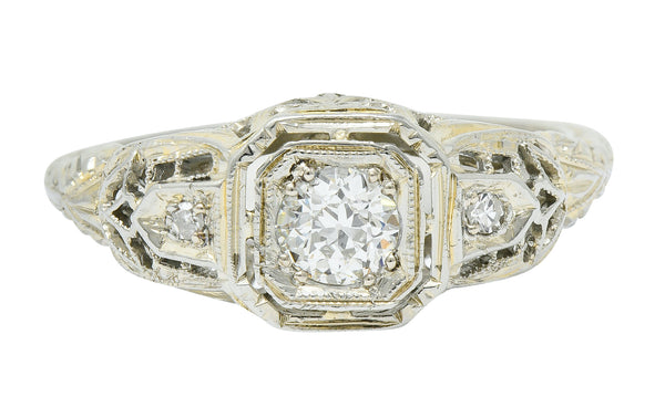 Art Deco 0.40 CTW Diamond 18 Karat White Gold Cushion Engagement RingRing - Wilson's Estate Jewelry