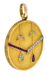 Edwardian Ruby Diamond Platinum-Topped 14 Karat Gold Locket PendantNecklace - Wilson's Estate Jewelry