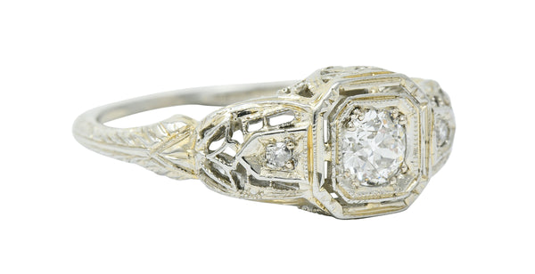 Art Deco 0.40 CTW Diamond 18 Karat White Gold Cushion Engagement RingRing - Wilson's Estate Jewelry
