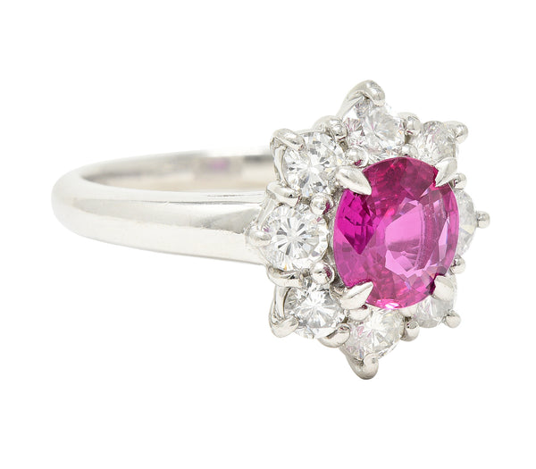 Contemporary 1.89 CTW Oval Cut Ruby Diamond Platinum Cluster Ring Wilson's Estate Jewelry