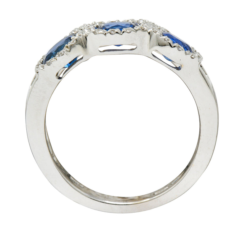 Contemporary Italian 1.75 CTW Sapphire Diamond 18 Karat White Gold Cluster RingRing - Wilson's Estate Jewelry