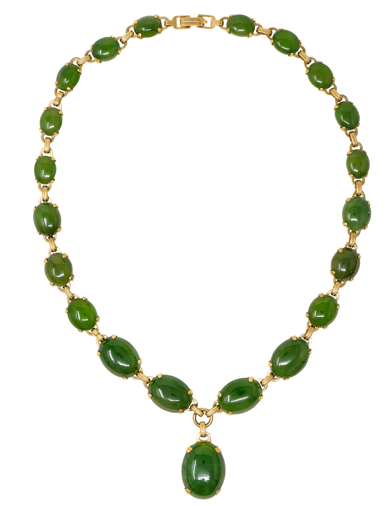 Engel Brothers Art Deco Nephrite Jade 14 Karat Yellow Gold Drop Necklace Wilson's Estate Jewelry