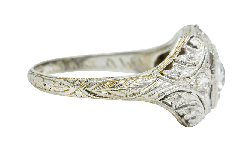 1929 Art Deco 0.45 CTW Diamond Platinum-Topped 18 Karat White Gold Foliate RingRing - Wilson's Estate Jewelry