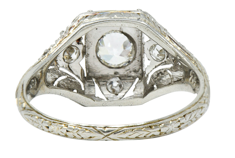 1929 Art Deco 0.45 CTW Diamond Platinum-Topped 18 Karat White Gold Foliate RingRing - Wilson's Estate Jewelry