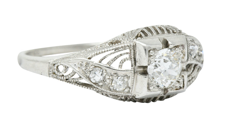 Art Deco 0.45 CTW Diamond Platinum Bombe Engagement RingRing - Wilson's Estate Jewelry