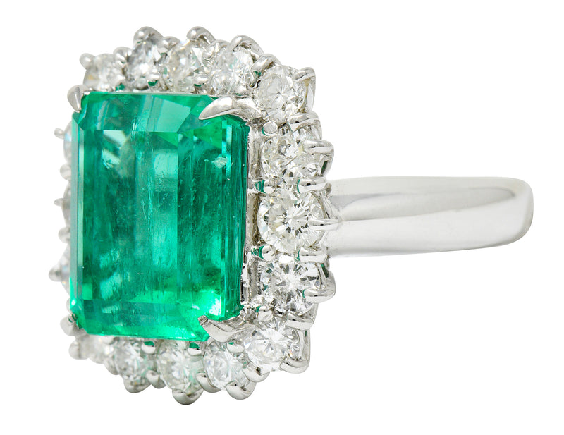 7.70 CTW Colombian Emerald Diamond Platinum Cluster Ring GIARing - Wilson's Estate Jewelry