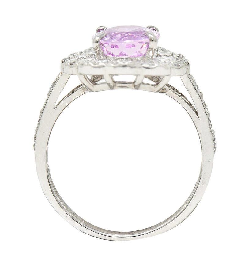 Contemporary 3.88 CTW Pink Topaz Diamond Platinum Floral Cluster Ring Wilson's Estate Jewelry