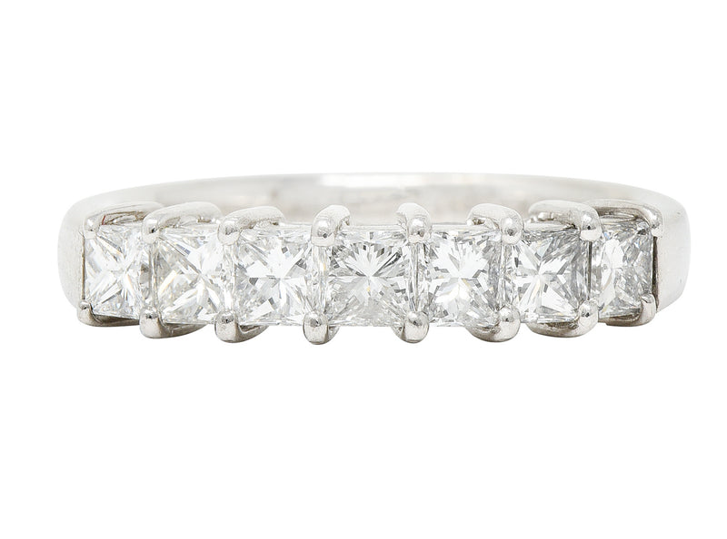 Princess Cut 1.19 CTW Diamond 18 Karat White Gold Vintage Wedding Band Ring Wilson's Estate Jewelry