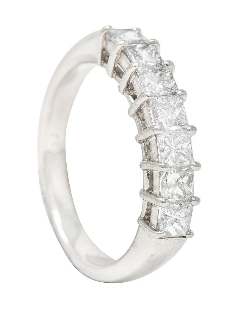 Princess Cut 1.19 CTW Diamond 18 Karat White Gold Vintage Wedding Band Ring Wilson's Estate Jewelry