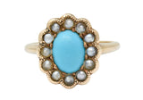 Victorian Turquoise Pearl 14 Karat Rose Gold Cluster RingRing - Wilson's Estate Jewelry