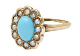 Victorian Turquoise Pearl 14 Karat Rose Gold Cluster RingRing - Wilson's Estate Jewelry