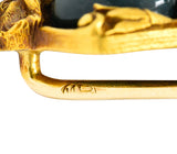 Art Nouveau Bloodstone Cabochon 18 Karat Yellow Gold Lion Lotus Antique Murrle Bennet Stickpin Wilson's Estate Jewelry