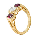 Oscar Heyman 1.07 CTW Diamond Ruby 18 Karat Gold Platinum Three Stone RingRing - Wilson's Estate Jewelry