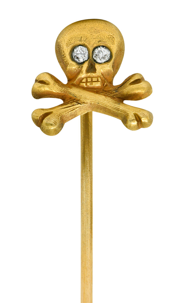 Victorian Old European Cut Diamond 14 Karat Gold Skull Crossbones StickpinStick Pin - Wilson's Estate Jewelry