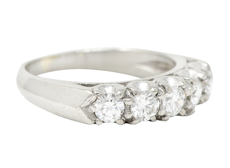 1950's Mid-Century 0.50 CTW Diamond Platinum Vintage Fishtail Band Ring Wilson's Estate Jewelry
