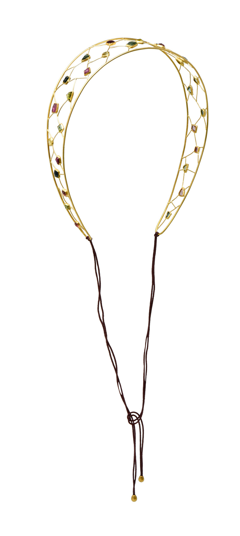 British Topaz Peridot Tourmaline Multi-Gem 18 Karat Gold HeadbandNecklace - Wilson's Estate Jewelry