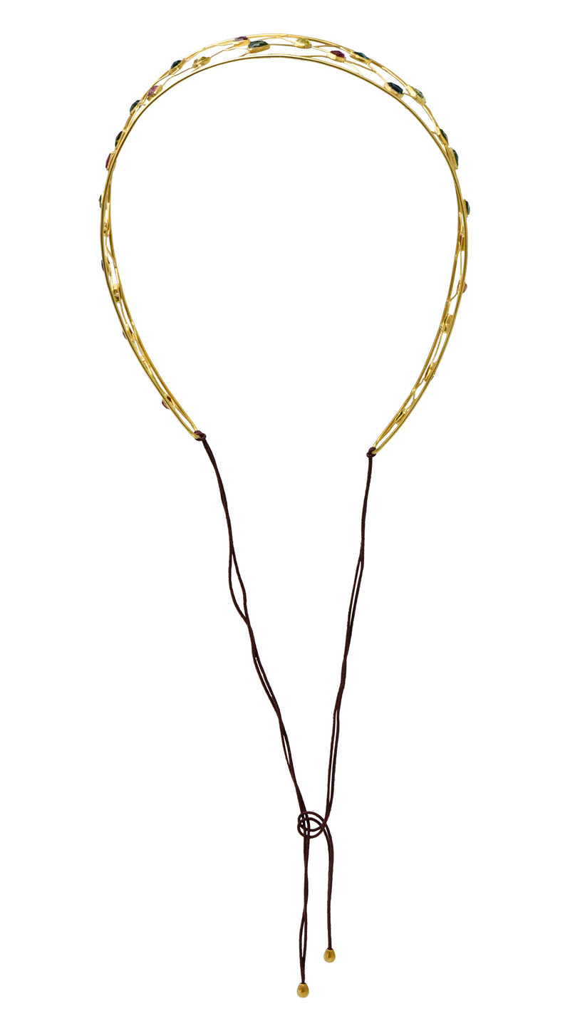 British Topaz Peridot Tourmaline Multi-Gem 18 Karat Gold HeadbandNecklace - Wilson's Estate Jewelry