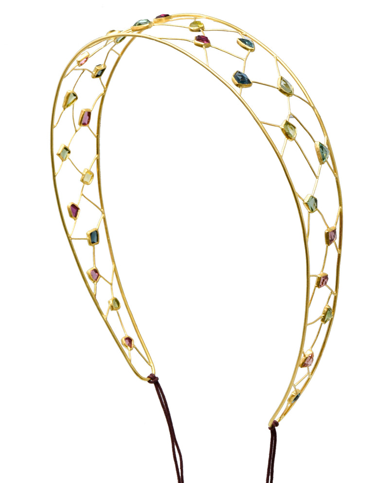 British Topaz Peridot Tourmaline Multi-Gem 18 Karat Gold HeadbandNecklace - Wilson's Estate Jewelry