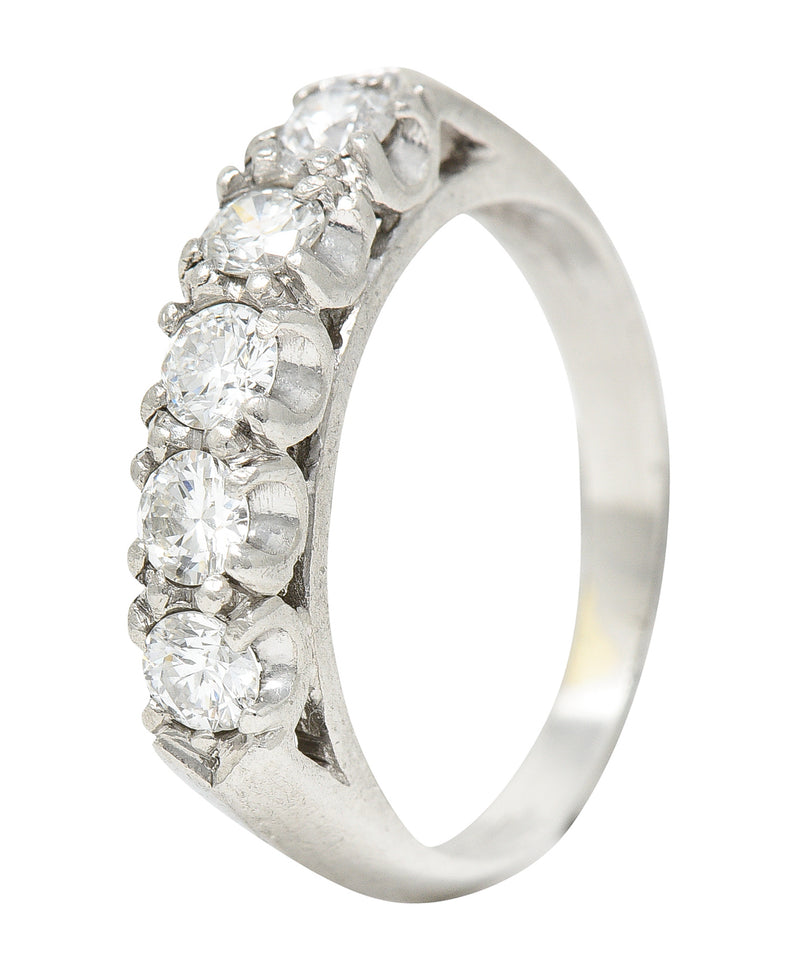 1950's Mid-Century 0.50 CTW Diamond Platinum Vintage Fishtail Band Ring Wilson's Estate Jewelry