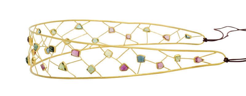 British Topaz Peridot Tourmaline Multi-Gem 18 Karat Gold HeadbandNecklace - Wilson's Estate Jewelry