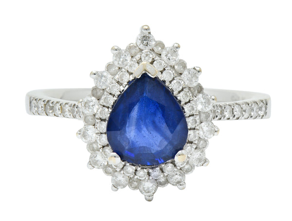 Contemporary 1.66 CTW Sapphire Diamond 18 Karat White Gold Cluster RingRing - Wilson's Estate Jewelry