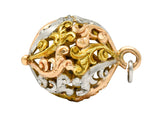 Art Nouveau 14 Karat Tri-Colored Gold Filigree Ball Charmcharm - Wilson's Estate Jewelry