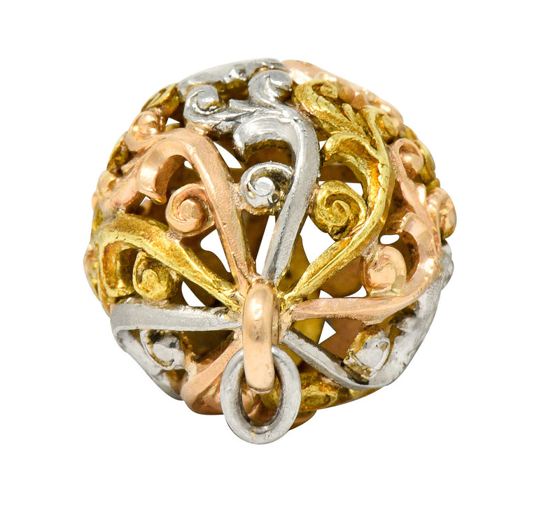 Art Nouveau 14 Karat Tri-Colored Gold Filigree Ball Charmcharm - Wilson's Estate Jewelry
