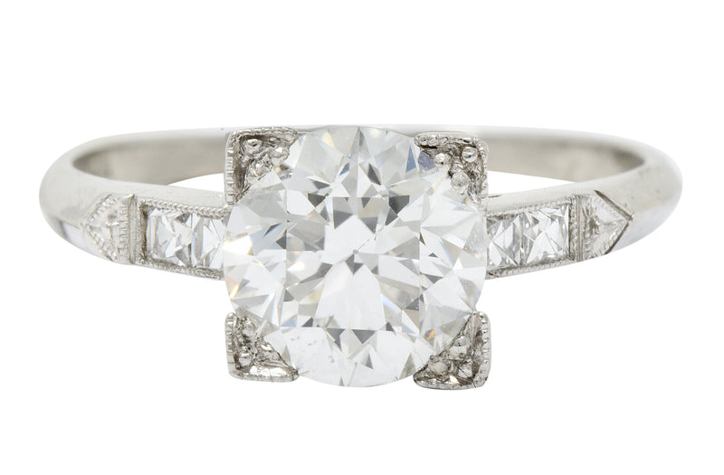 Retro 1.54 CTW Diamond Platinum Engagement Ring GIA Circa 1940 Wilson's Estate Jewelry