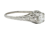 Art Deco 0.83 CTW Diamond Platinum Scrolled Engagement Ring GIARing - Wilson's Estate Jewelry