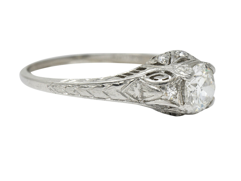 Art Deco 0.83 CTW Diamond Platinum Scrolled Engagement Ring GIARing - Wilson's Estate Jewelry