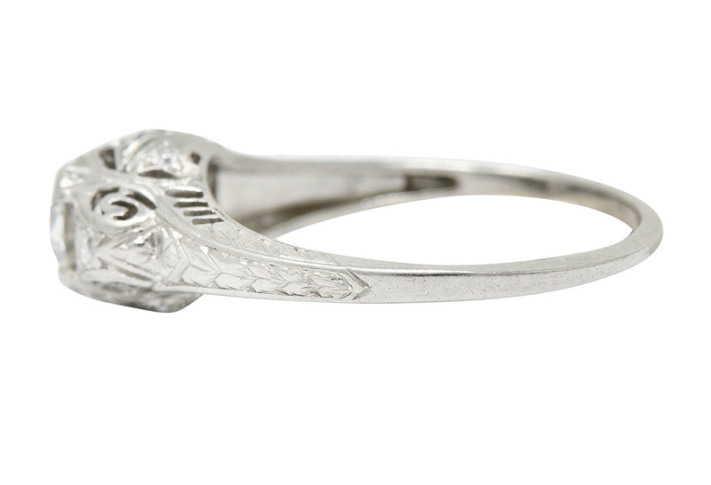 Art Deco 0.83 CTW Diamond Platinum Scrolled Engagement Ring GIARing - Wilson's Estate Jewelry