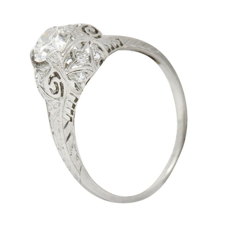 Art Deco 0.83 CTW Diamond Platinum Scrolled Engagement Ring GIARing - Wilson's Estate Jewelry