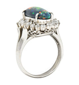 Vintage Black Opal Cabochon Marquise Cut Diamond Platinum Cluster Ring Wilson's Estate Jewelry