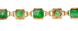1940's Retro Jadeite Jade Cabochon 14 Karat Yellow Gold Vintage Link Bracelet GIA Wilson's Estate Jewelry
