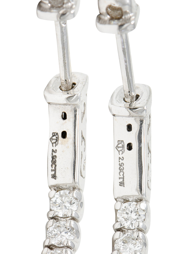 Contemporary 3.00 CTW Diamond 14 Karat White Gold 35 MM Hoop EarringsEarrings - Wilson's Estate Jewelry