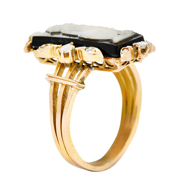 Victorian Diamond Carved Onyx Agate 18 Karat Gold Athena RingRing - Wilson's Estate Jewelry