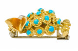 1960's Vintage Turquoise Diamond Ruby 18 Karat Gold Singing Bird Brooch - Wilson's Estate Jewelry